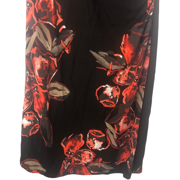 NWT Ann Taylor Brown Orange Floral Faux Wrap Neckline Sleeveless MIDI Dress - Picture 5 of 13